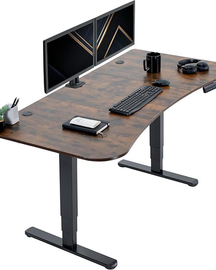 VIVO Electric 63 x 32 in Dual Motor Rustic Standing Desk, Memory Height Adjustment, 2B Series, Vintage Brown Top Black Frame, DESK-KIT-2B1N