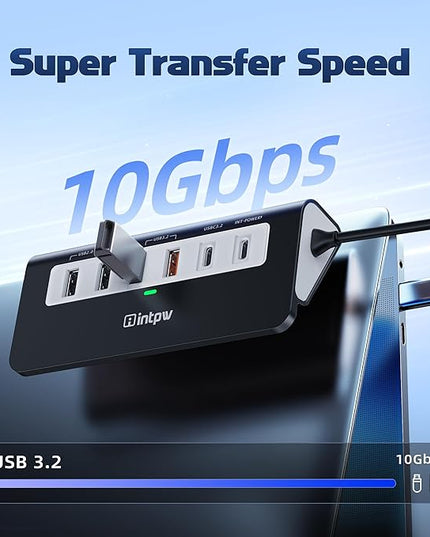 USB C Hub 10Gbps, 9-in-1 USB C Docking station with 4K@60Hz HDMI, Type-C & 2 Type-A 3.2, 2 USB-A 2.0, PD 100W, SD/TF Port, Black Aluminum USB Hub for Laptop, iPhone 16/15 Series, MacBook Air/Pro