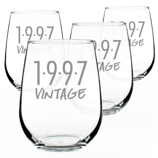 Vintage 1997 Stemless Wine Glass for 29th Birthday - 17 oz - Set of 4
