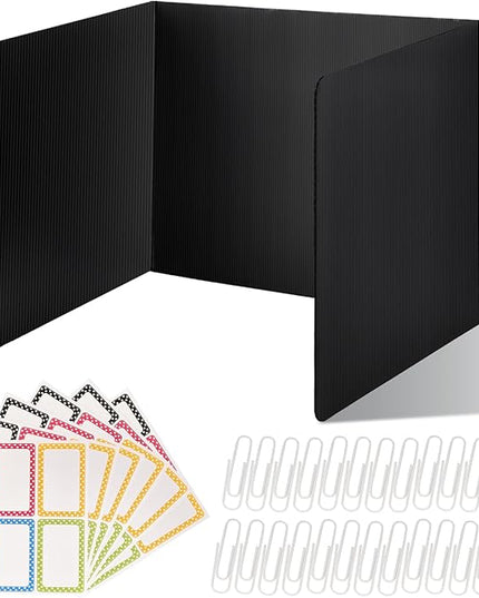 24 Pack Desk Dividers for Students,3-Fold Privacy Screens,Testing Dividers for Classroom Waterproof,Plastic Easy Clean Privacy Shields for Student Includes Extra Labels