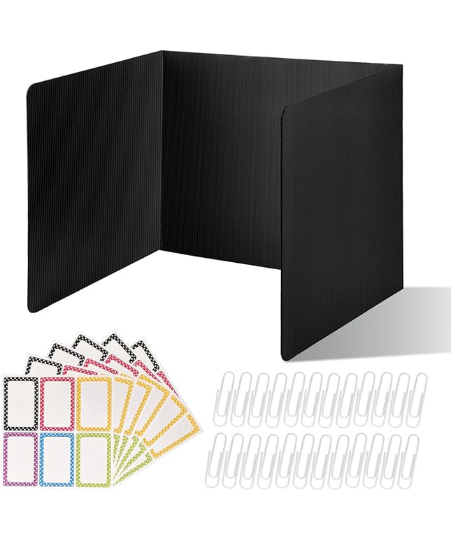 24 Pack Desk Dividers for Students,3-Fold Privacy Screens,Testing Dividers for Classroom Waterproof,Plastic Easy Clean Privacy Shields for Student Includes Extra Labels