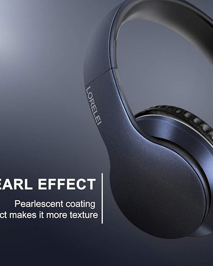 LORELEI X6 Over-Ear Headphones with Microphone, Lightweight Foldable & Portable Stereo Bass Headphones with 1.45M No-Tangle, Wired Headphones for Smartphone Tablet MP3 / 4 (Dark Blue)