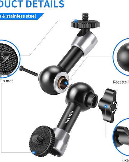 NEEWER 5.9"/15cm Adjustable Friction Magic Arm with 1/4" Screw on Both Ends, Compatible with SmallRig Cage, Flash/LED Light/Microphone/Monitor/SuperClip, Max Load 4.4lb/2kg, ST15