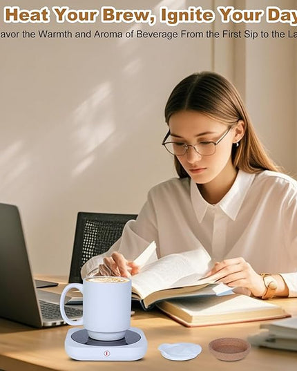 Coffee Mug Warmer & Mug Set for Desk, Electric Coffee Cup Warmer with Ceramic Mug, Smart Heated Coffee Mug with Auto Shut Off for Office/Home, Christmas/Birthday/Coffee Gifts for Men & Women,White