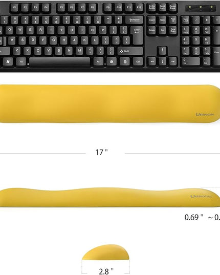 UnivoColors Design-Wave Keyboard Wrist Rest, Artificial Sheepskin+Memory Foam+Ergonomic+Anti-Slip Gel, Resilience Support During Work and Gaming,Keyboard Accessory,Yellow