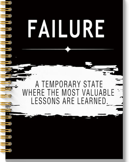 Failure Inspirational Notebook Journal, Motivational Office Notebooks for Work, Encouragement Gifts for Women Men, Gifts for Employees, Black Hardcover Spiral Notebook 5.5x8.3