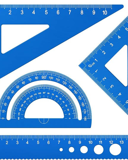 Honagu Triangular Ruler Set, 4 Pieces Aluminum Alloy Ruler, Metal Drafting Ruler, Geometric Protractor for Students, Draftsmen, Engineers, School Office Supplies (Sky Blue)