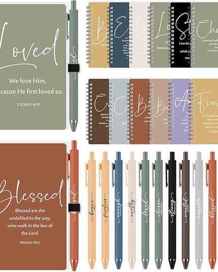 Kosiz Inspirational Valentines Christian Gifts Bulk A6 Notebook Prayer Journal with Pens Spiral Journal Religious Gift for Women Men Church Bible Study Group Teacher Coworker(12 Sets,Fresh Color)