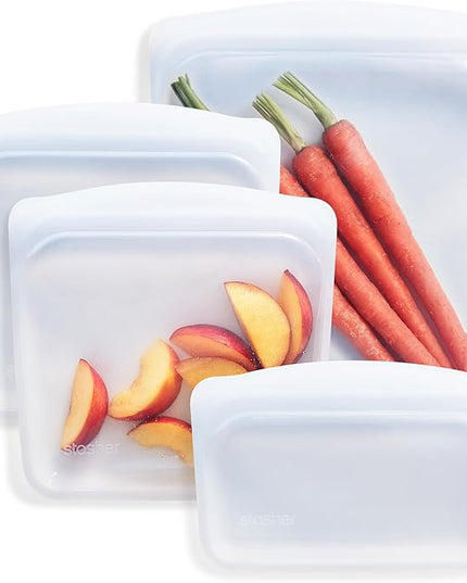 Stasher Premium Silicone Reusable Food Storage Bags, 4-Pack, Clear, Multi-Use Food Storage Bags, Lunch Bag, Travel Containers, BPA Free, Leak-free, Dishwasher-Safe, Eco-friendly