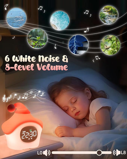 Star Alarm Clock with Night Light for Kids with Sleep Training and Sound Machine, Rechargeable Silicone Lamp OK to Wake Clock，Cute Animal Tabletop Lamp, Perfect Sleep Companion for Boys Girls, Pink