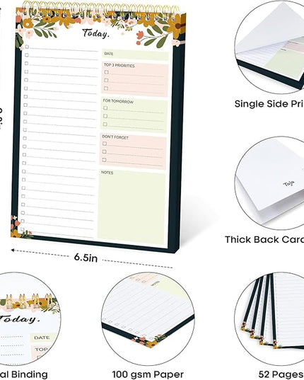 Taja To Do List Notepad - To Do List Notebook for Work with 52 Sheets, 9.8" x 6.5", Undated Daily Planner Perfect for Daily Tasks and Goal Setting, Notepad Suitable for Office, Home & School - Rustic Floral