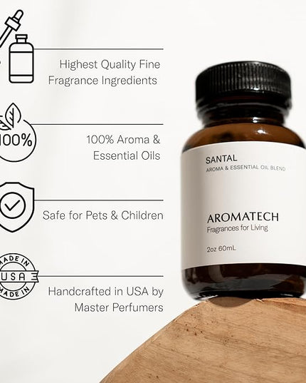 AromaTech Santal Aroma Essential Oil Blend: Luxury Hotel Inspired Aromatherapy with Amber, Vanilla, Cedar & Sandalwood for Ultrasonic Diffusers & Nebulizers - 16 fl oz, 500 ml