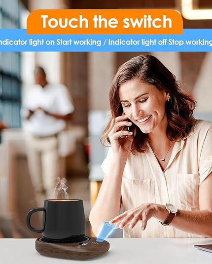 KitchekShop Coffee Mug Warmer - Fastest Heating & Highest Temperature, Coffee Cup Warmer for Desk Auto Shut Off, 4 Temp Settings & 1-12H Timer, Smart Electric Beverage Warmer for Coffee, Tea (Wood)