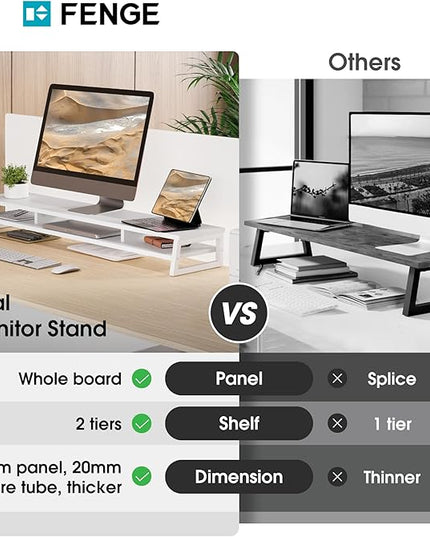 Fenge Dual Monitor Stand for Desk, 42.5in Large Monitor Riser for 2 Monitors, 2 Tier Computer Office Desk Top Shelf, Desktop Storage Stand for Laptop, PC, Computer, Printer