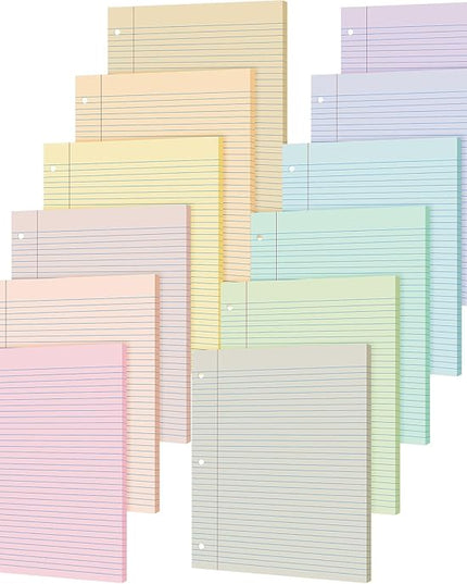 PerKoop 600 Sheets Colored Loose Leaf Paper 8.5" x 11" college ruled Lined 3 Hole Punched notebook Filler Paper for 3 Ring Binders Office School Supplies (Aesthetic Color)