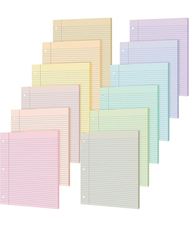 PerKoop 600 Sheets Colored Loose Leaf Paper 8.5" x 11" college ruled Lined 3 Hole Punched notebook Filler Paper for 3 Ring Binders Office School Supplies (Aesthetic Color)