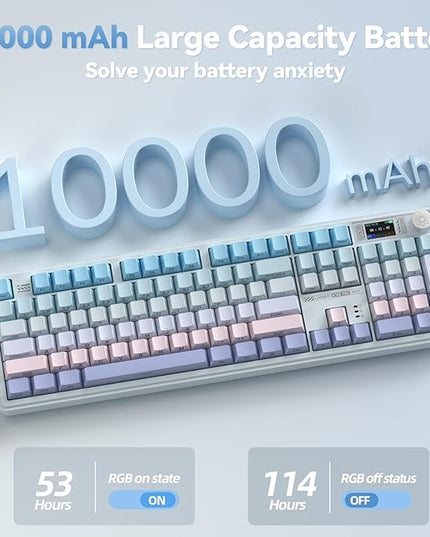 LINGBAO K108 Pro Wireless Mechanical Keyboard with Screen & Knob, Full Size Creamy Keyboard with Number Pad, 10000mAh Battery, PBT Keycaps, RGB Backlit, Hot-swappable Gaming Keyboards