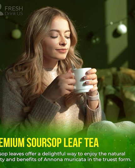FreshDrinkUS, Premium 275+ Soursop Graviola Whole Dried Leaves Tea, 275-300 Soursop Graviola Guanabana Whole Leaves, Wildcrafted, Hoja Guanabana Loose Leaf Herbal Tea, No Gluten, Vegan