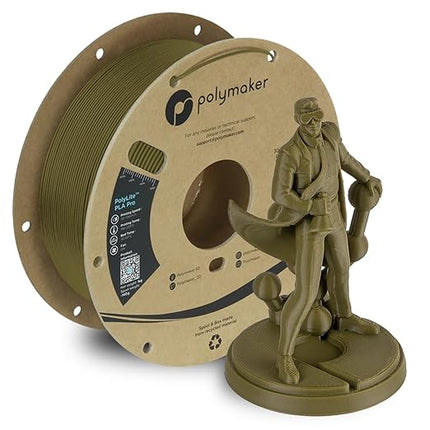 Polymaker PLA PRO Filament 1.75mm, Tough & High Rigidity Army Green 1.75mm 1kg Cardboard Spool - PolyLite PLA PRO 3D Printer Filament 1.75mm, Print with Most 3D Printers Using 3D Filament
