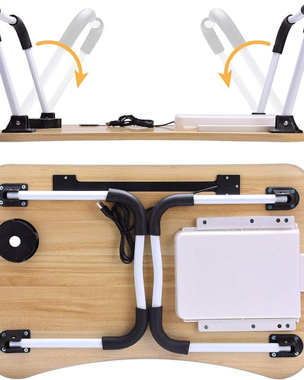 Slendor Lap Desk with Tablet Slot, Foldable Laptop Table with Storage Drawer for Bed，Portable Bed Desk for Laptop, Computer Tray with Cup Holder Notebook Stand Reading Holder for Couch Floor, Walnut