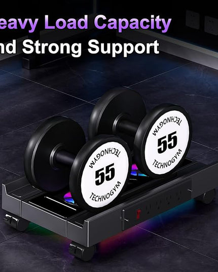 Computer Tower Stand with Charging Station, Cooler Fan and Light, Adjustable PC Stand for Floor, Mobile CPU Stand with 4 Caster Wheels, Under Desk CPU Holder Fits Most PC Tower