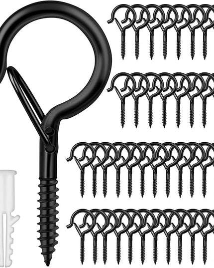 Q Hanger 35 Pcs Screw-in Hooks for Outdoor String Lights, Swivel Hanging Basket Patio Light Hooks with Safe Buckle Screw in Planter Eye Hooks for Wall Ceiling