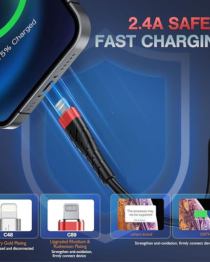 OIITH Apple MFi Certified iPhone Charger Cable 3 Pack 10 Ft, Extra Long Lightning Charging Cord, Fast 2.4A iPhone USB Cord Compatible with iPhone12/11/XS/Max/XR/X/8/8P/7P/6/iPad
