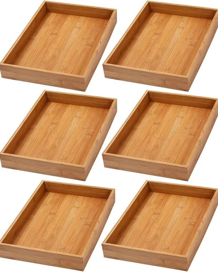 YBM Home Bamboo Drawer Organizer Storage Box for Kitchen Drawer, Junk Drawer, Office, Bedroom, Children Room, Craft, Sewing, and Bathroom, 6 Pack 10x14x2 inch