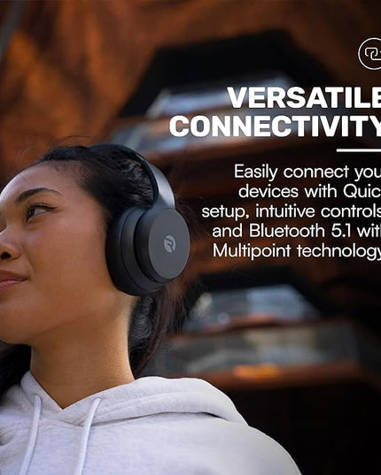 Raycon Fitness Headphones - Wireless Over-Ear-Headphones with 45 Hours of Battery, Active Noise Cancellation, Awareness Mode, 3 Quick Swap Ear Cushions, IPX4 Water Resistance (Black)