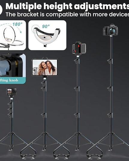 18" Foldable Ring Light with Stand for iPhone ipad Camera, 75" Tripod with Wheels 38W 6500K LED Display/Remote/2 USB Ports Large Big Ringlight Rolling for YouTube Facebook TikTok Live Video Recording