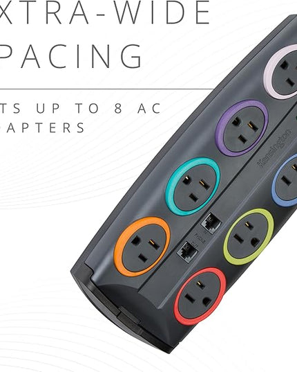 Kensington SmartSockets 8-Outlet, 8-Foot Cord, & 3090 Joules Premium Surge Protector (K62691NA) Gray