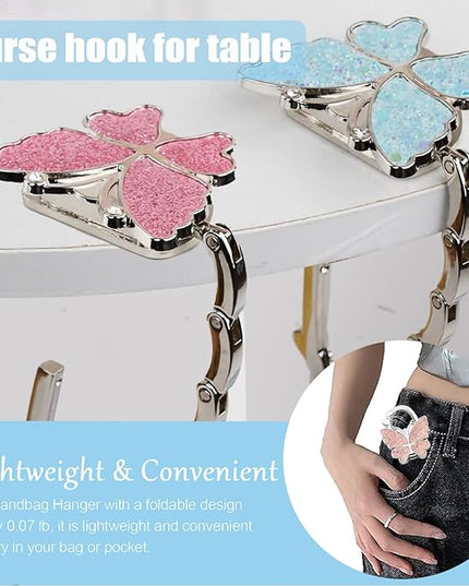 PJY Foldable Purse Hook for Table - Portable Bag Holder,Folding Handbag Hanger Various Heavy Items Desk Hook (B)