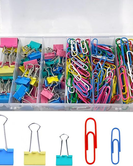 320PCS Paper Clips Binder Clips,Colored Paperclips and BinderClips Assorted Sizes(S/M/L),Colored Office Clips Set,Paper Clamps,Colorful Binder Clips for Office School Supplies Document Organizing