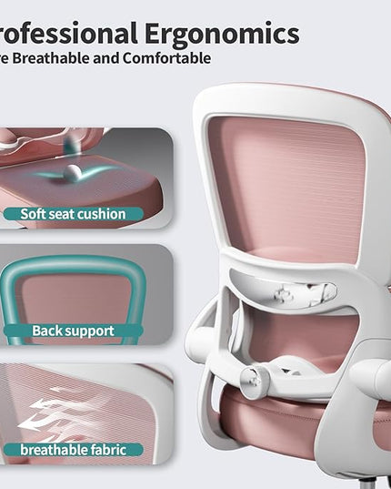 TRALT Office Chair - Ergonomic Desk Chair with Adjustable Lumbar Support, Mesh Computer Chair, Executive Chairs for Home Office Comfortable Lumbar Support (Pink)