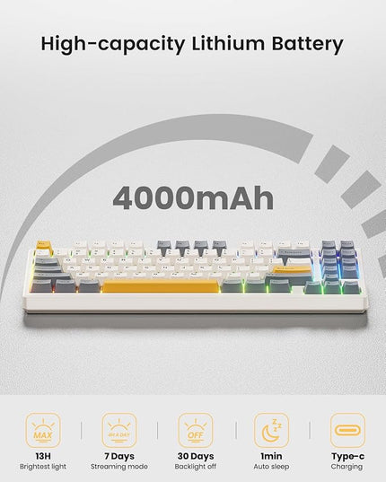 Wireless Mechanical Keyboard,Gasket Mounted with Creamy Sound,Bluetooth/2.4GHz/USB-C,Custom Hot Swappable,RGB Backlit,75% Compact Layout for Gaming/Typing/Win/Mac/PC (Retro Beige,Linear Switch)