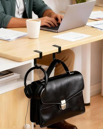 2PCS Heavy Duty Purse Hook for Table, Portable 5-Shaped Handbag Hanger for Desk, Non-Slip Alloy Bag Holder for Umbrellas, Backpacks, Office and Dining Use (Black)