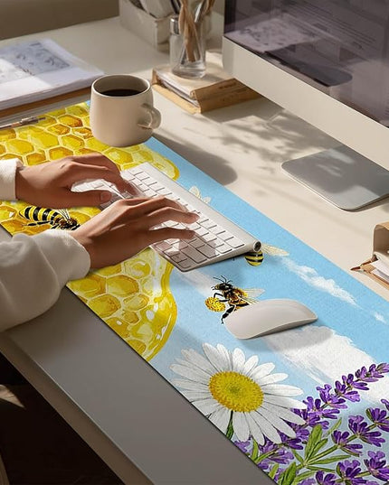 Bees XL Mouse Pad 31.5 x 11.8 Inch Gaming Mousepad Diatomite Large Keyboard Mouse Pad for Home and Office Desk Accessories with Bright Honeycomb Scene Bees Artwork Smooth Control Surface