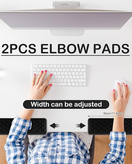 L-Shaped Desk Elbow Pads, 2-Piece Set - Accessories Ergonomic Memory Foam Arm Rest for Office & Gaming Desks, Anti-Slip Edge Cushion to Relieve Elbow & Wrist Pain (11.8"x3.9", Black)