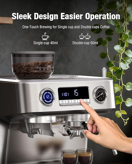 Kndko 20 Bar Espresso Machines with Grinder, Double Boiler Espresso Maker with Milk Frother Steam Wand, Programmable Coffee Maker for Home Cappuccino Latte & Americano