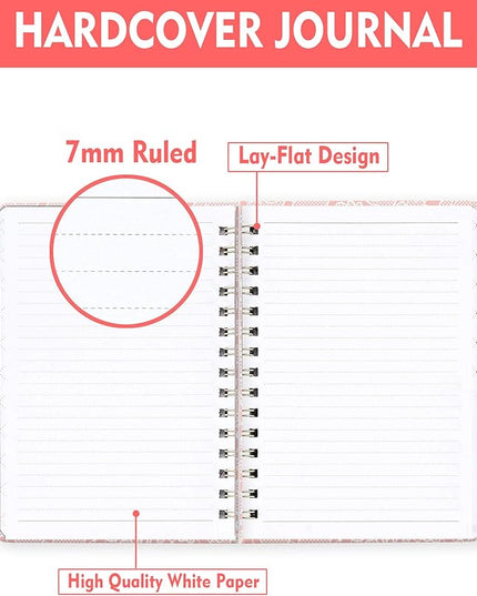 Spiral Journal Notebook for Women, Hardcover A5 College Ruled Notebook, 120 Pages, Thick Paper, Cute Lined Journal for School, Office & Work, 6 x 8.4 in(Pink Leopard)