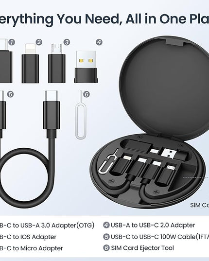 Elebase Multi USB Charger Adapter Kit,Micro USBC Adaptor with 1Ft 100W Charging Cable,Type C to USB 3.0 OTG Converter,USB C to iOS,Portable Box Bag for iPhone 17 Air 16 15 Max Pro,Samsung Galaxy S25