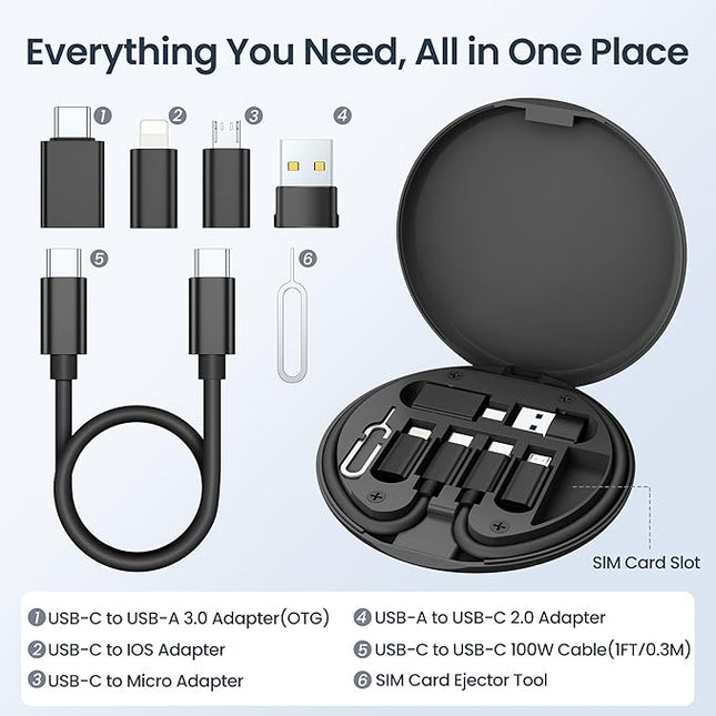 Elebase Multi USB Charger Adapter Kit,Micro USBC Adaptor with 1Ft 100W Charging Cable,Type C to USB 3.0 OTG Converter,USB C to iOS,Portable Box Bag for iPhone 17 Air 16 15 Max Pro,Samsung Galaxy S25
