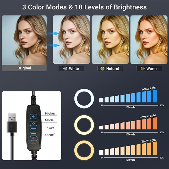Ring Light for Desk, Portable Streaming Lights for Video Recording, 5’’ Halo Lighting with Stand for Selfie, Travel, Meetings, Makeup, Content Creators, Photography