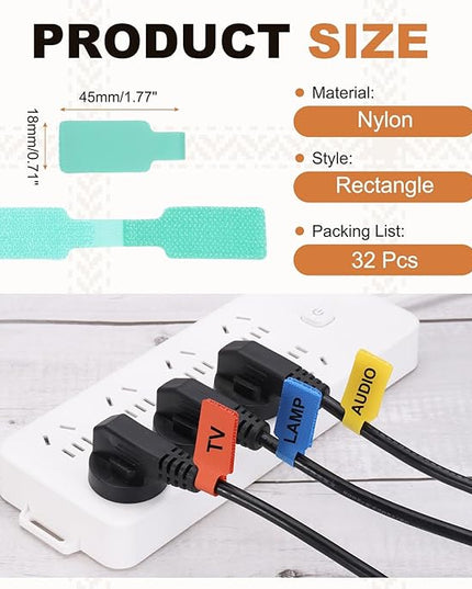 PATIKIL 32Pcs Cable Labels Tags, 1.8" Write on Wire Tags Cord Labels Hook Loop Rectangle Cable Ties for Electronics Organize Wire Classify Identification Management, Blue
