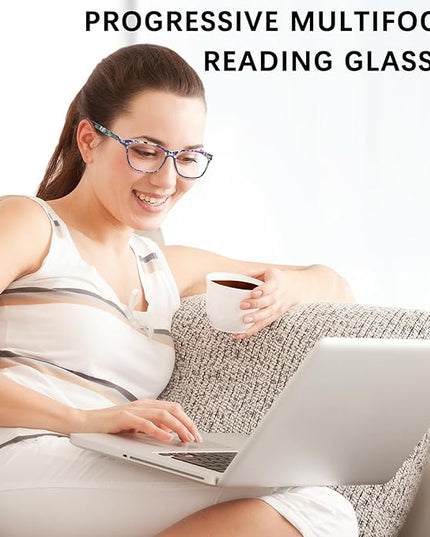 CLASAGA Progressive Multifocus Reading Glasses for Women, Pattern Print Blue Light Block Stylish Ladies Computer Readers