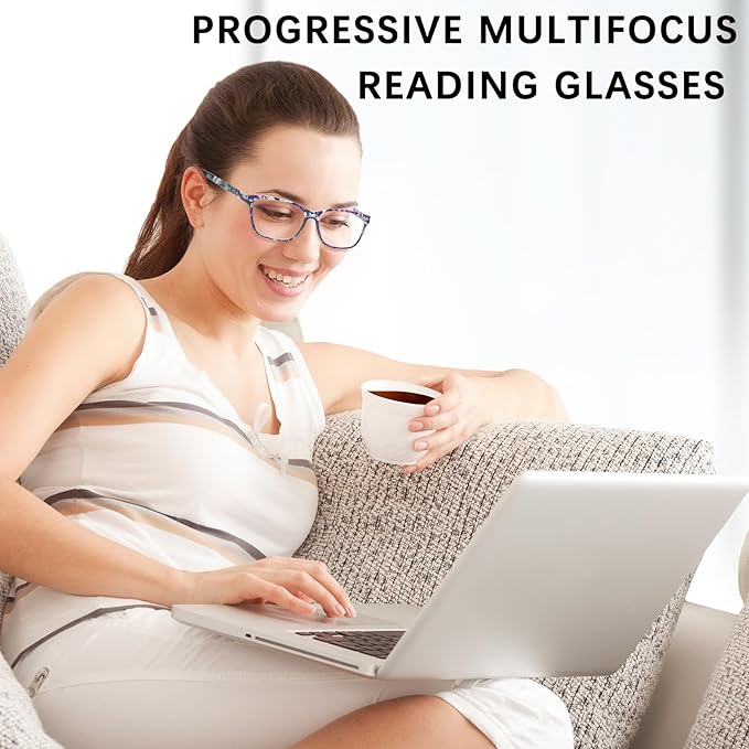 CLASAGA Progressive Multifocus Reading Glasses for Women, Pattern Print Blue Light Block Stylish Ladies Computer Readers