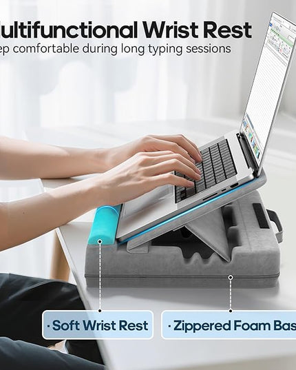 Heyife Laptop Desk for Lap with Cushion, Computer Lap Desk Laptop Pillow for Couch, Bed, Car, Adjustable Computer Pillow Stand As Carrying Case for up to 15'' PC/Mac, Tablet, iPad, Kindle, Gray