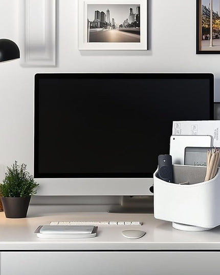 UnionBasic Rotating Desk Organizer, 360 Degree Desk Spinning Caddy, Desktop TV Guide/Mail/Media/Remote Controller Holder Organizer, White