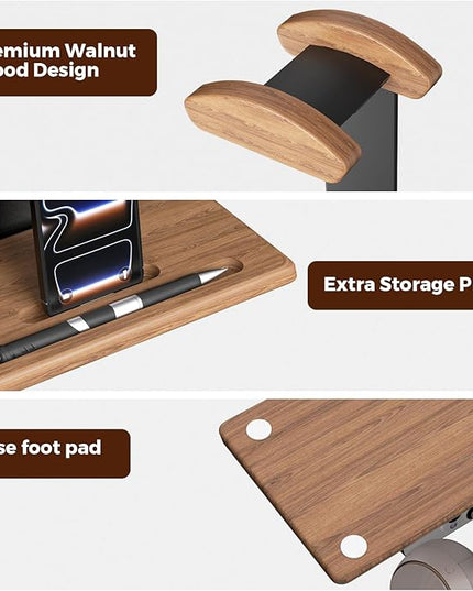 Walnut Headset Stand for Desk with Phone Holder | Headphone Stand Headphone Holder (Natural Wood)