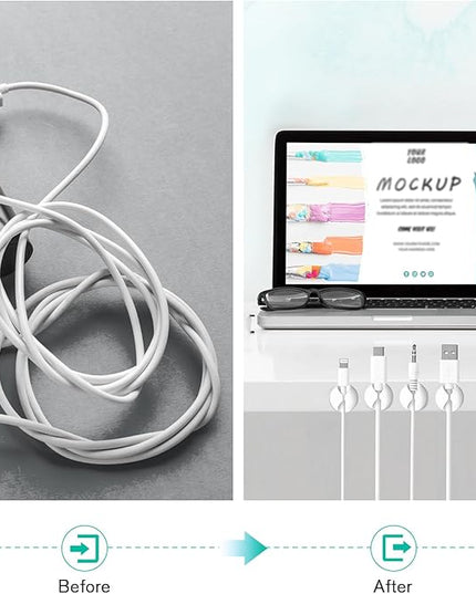 12 Pack Cable Clips, Znben Wire Organizer Holder Adhesive Cord Management Charger Wire Holder Clips for Desk, Home, Office, Car, Cubicle, Nightstand White